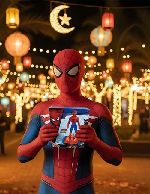 فانوس رمضان سبايدر مان متحرك – فانوس أطفال بيغني أغاني رمضان بإضاءة وحركات – يعمل بالبطارية