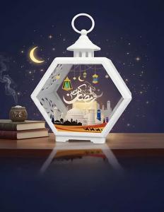 فانوس رمضان ديكور بإضاءة دافئة | فانوس رمضاني أنيق بتصميم سداسي