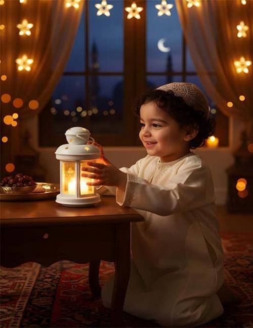 فانوس رمضان LED مضيء – فانوس رمضاني ديكور أنيق بإضاءة دافئة وزخارف إسلامية