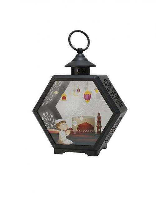 فانوس رمضان ديكور بإضاءة دافئة | فانوس رمضاني أنيق بتصميم سداسي