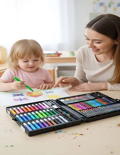 مجموعة أدوات الرسم الفنية للأطفال 150 قطعة - حقيبة تلوين متكاملة للإبداع والابتكار