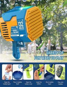 مسدس فقاعات بازوكا 132 فتحة – رشاش فقاعات الصابون العملاق المضيء للأطفال