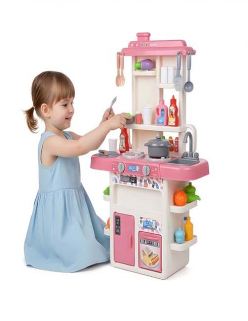 مطبخ ألعاب أطفال كبير مع أدوات طبخ كاملة - طقم مطبخ تعليمي تفاعلي للبنات