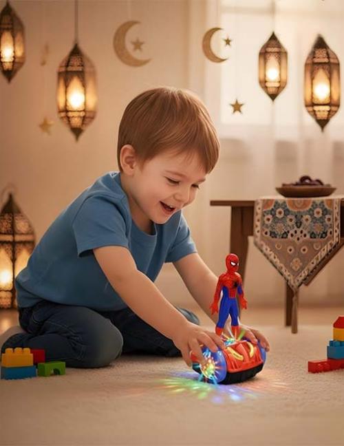 فانوس رمضان سبايدر مان متحرك – فانوس أطفال بيغني أغاني رمضان بإضاءة وحركات – يعمل بالبطارية