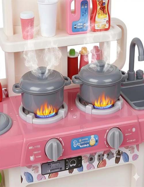 مطبخ ألعاب أطفال كبير مع أدوات طبخ كاملة - طقم مطبخ تعليمي تفاعلي للبنات