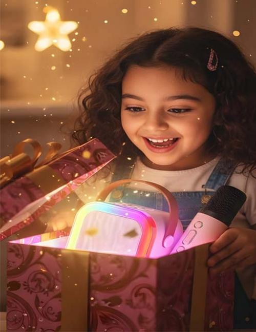 سماعة كاريوكي للأطفال مع مايك – مكبر صوت بإضاءة LED وموسيقى ممتعة