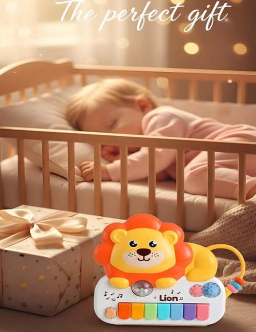 لعبة بيانو الأسد الموسيقية للأطفال – بيانو مضيء وألعاب تفاعلية – تنمية الحواس والذكاء