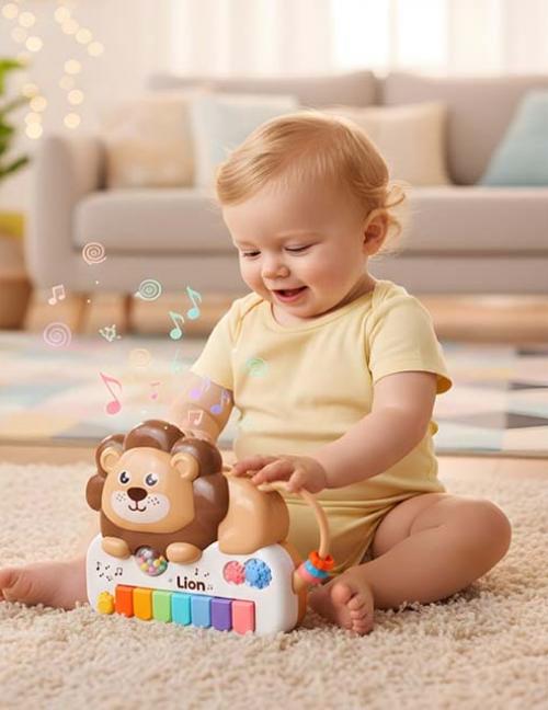 لعبة بيانو الأسد الموسيقية للأطفال – بيانو مضيء وألعاب تفاعلية – تنمية الحواس والذكاء