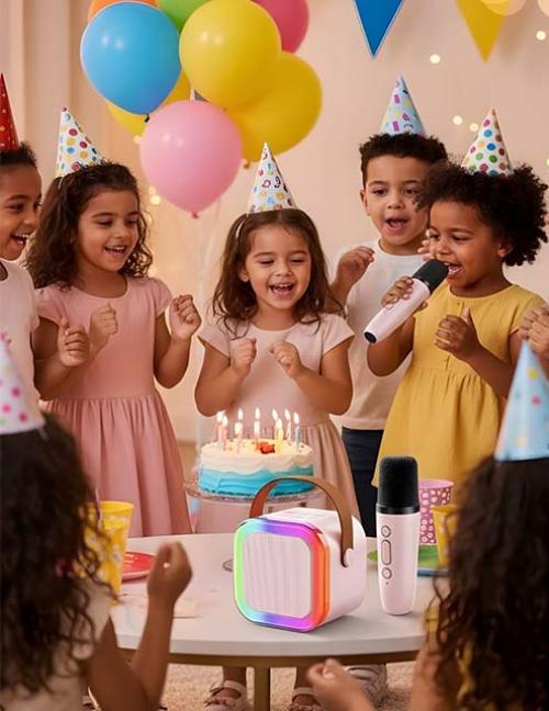 سماعة كاريوكي للأطفال مع مايك – مكبر صوت بإضاءة LED وموسيقى ممتعة