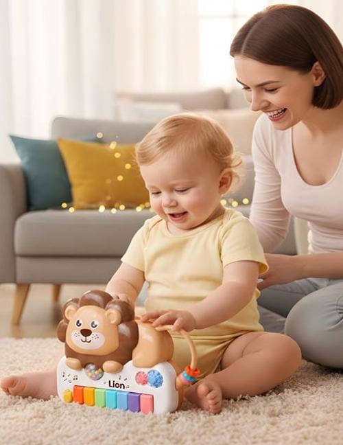 لعبة بيانو الأسد الموسيقية للأطفال – بيانو مضيء وألعاب تفاعلية – تنمية الحواس والذكاء