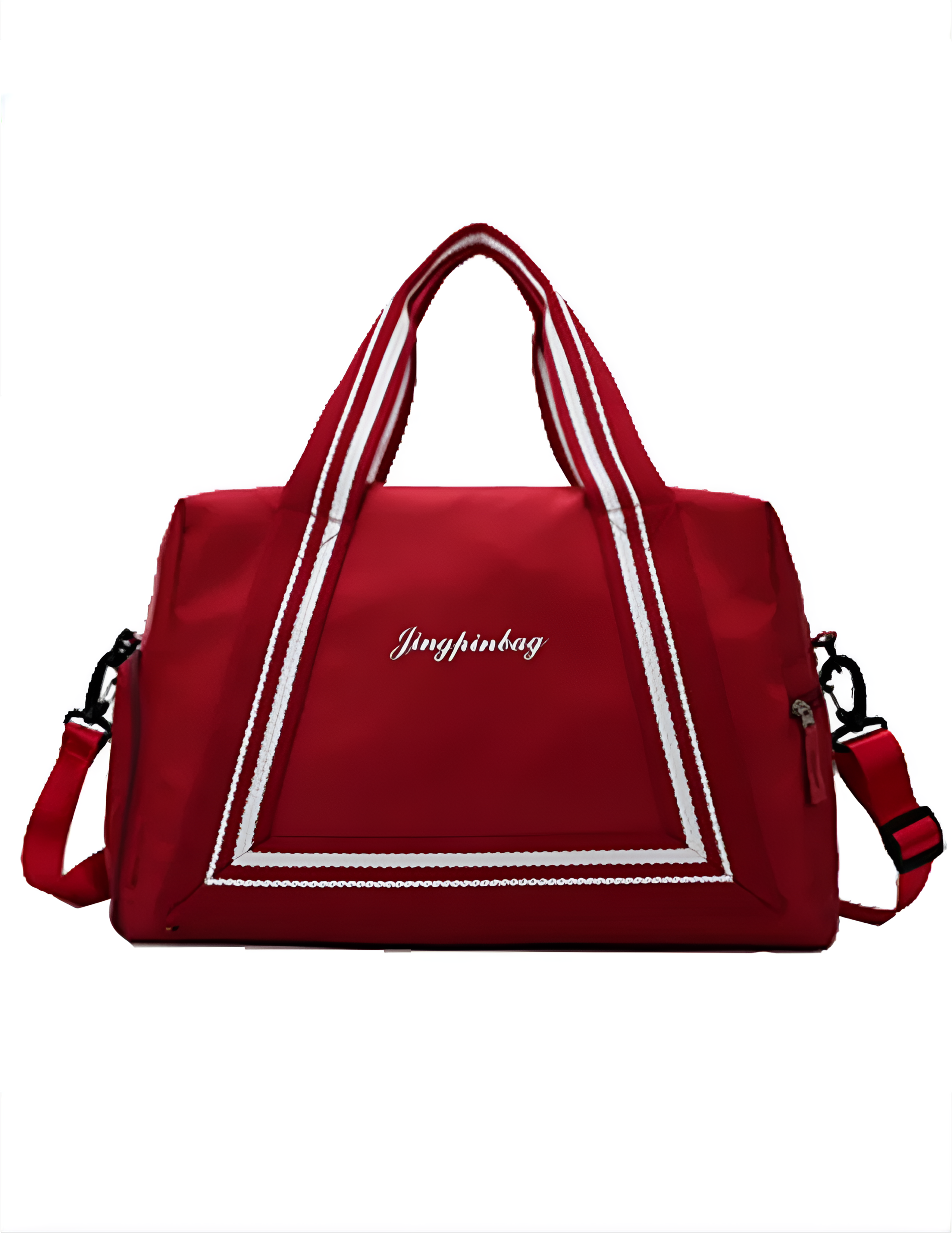 شنطة هاندباج (jinghin bag) وتربروف بشكل بسيط وانيق بتشيل من7ل10 كيلو وسوستة رئيسية وسوستة فرعية وجيب داخلي وسوستةجانبية للشوزات ودراع قابل للتعديل ويد علوية وحزام ترولي بسوستة فرعية